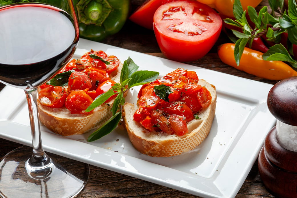 Cherry tomato bruschetta with basil